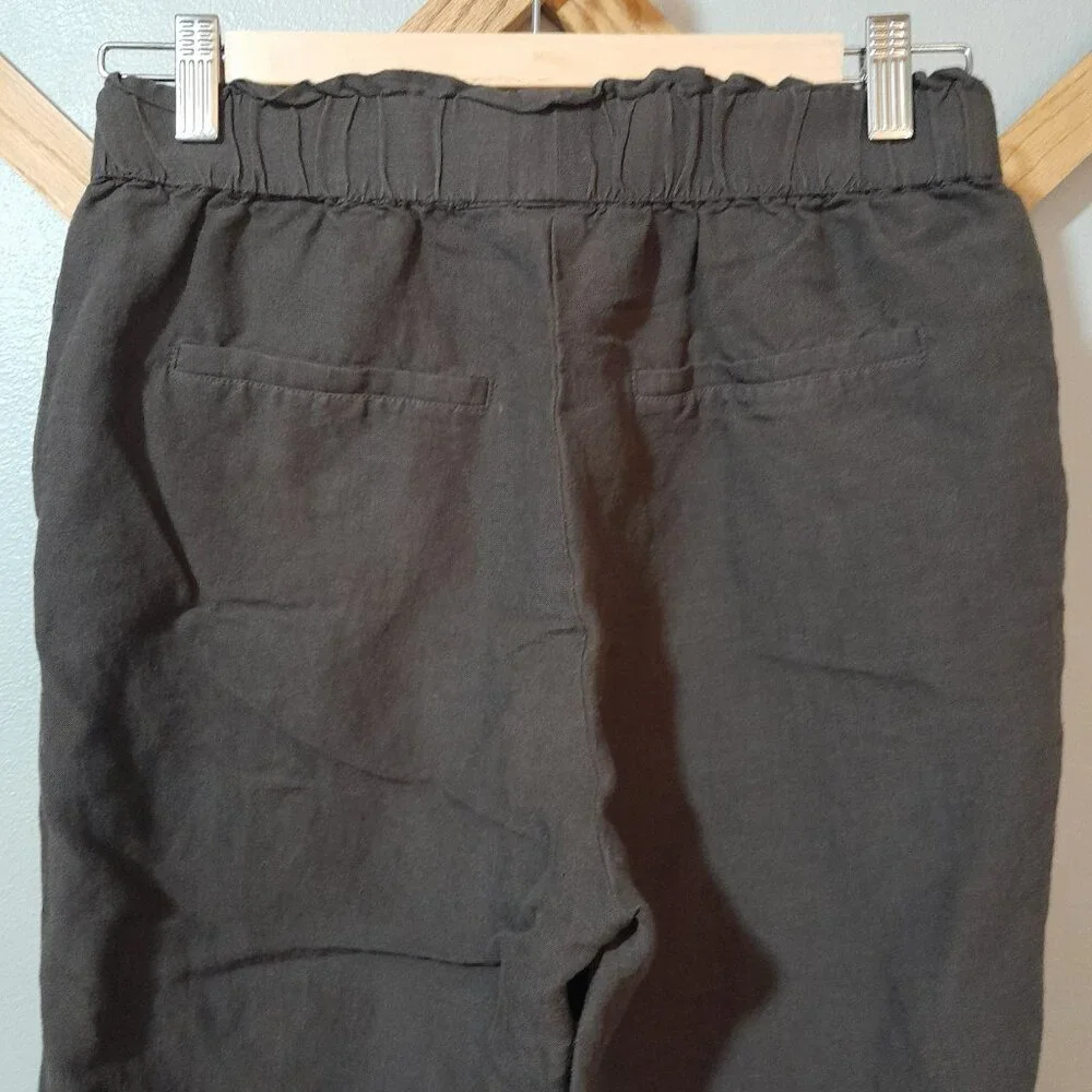 H&M Paper Bag Waist Straight Leg Linen Blend Brown Pants Size 4